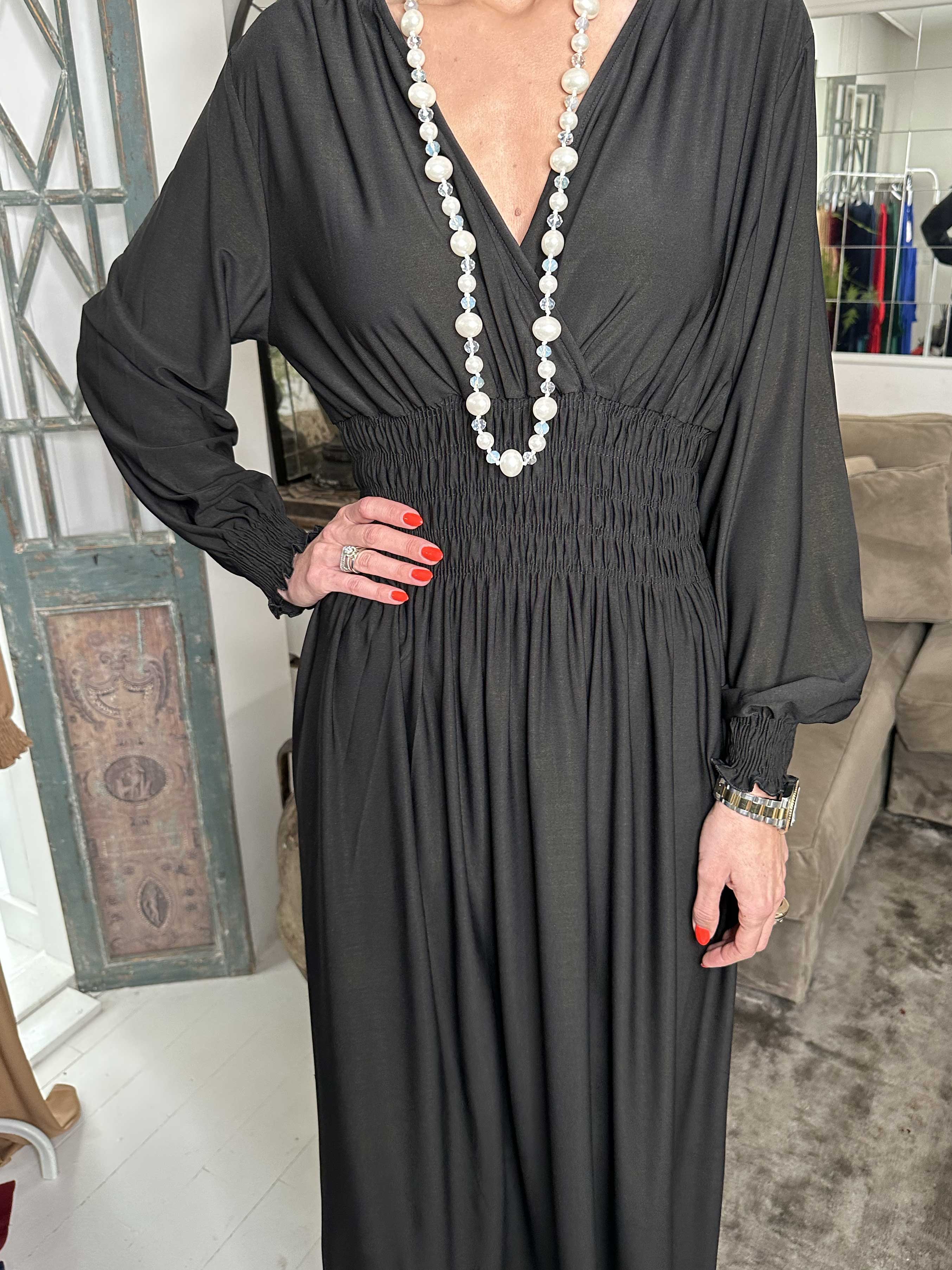 Pams Plain L/S - Elastisk klänning med smock och långa ärmar